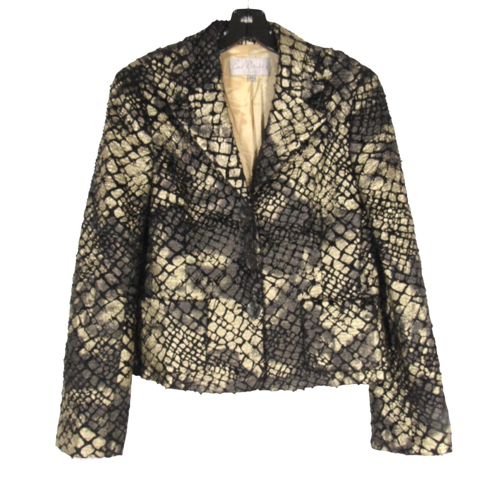EMIL/EARL RUTENBERG Black/Gold SNAKE PRINT Textured Knit Blazer/Jacket Sz M